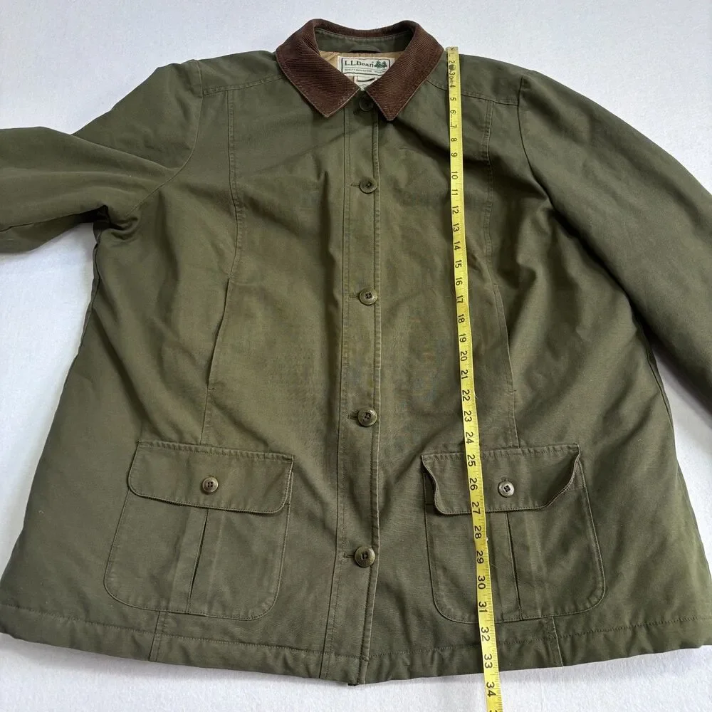 LL Bean Field Barn Chore Hunting Jacket Women's 2X Green Quilted Canvas Corduroy